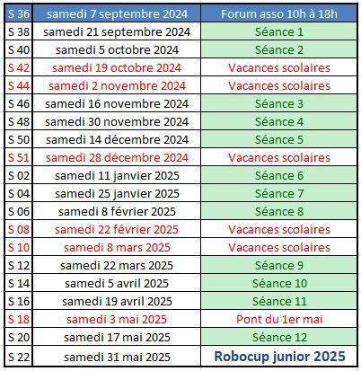 Calendrier des séances 2024/2025